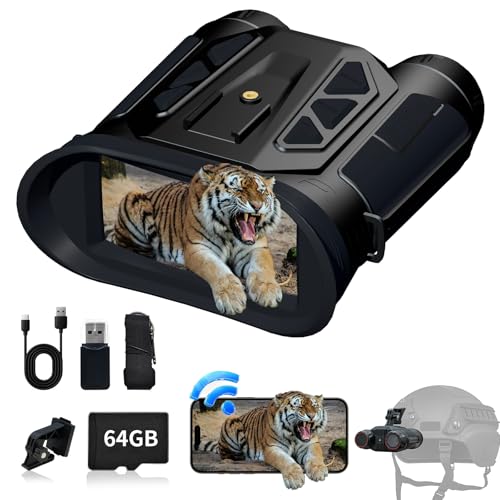 Night Vision Goggles- 4K Night Vision Binoculars for Adults with WiFi, 64GB TF Card in Night Vision,7X IR & 16X Zoom