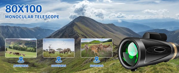 01-48.jpg Monocular Telescope 80x100 High Power Smartphone Adapter Tripod, Large Field Monocular Telescope for Adult Use BAK4