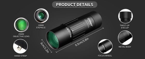 01-50.jpg 8x25 Monocular Telescope, Mini Pocket Small Portable Handheld Lightweight ED Glass Wide Angle View Waterproof Single Len