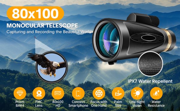 01-74.jpg Monocular telescope 80x100 high definition monocular telescope for adults, with tripod and mobile phone adapter, monocular