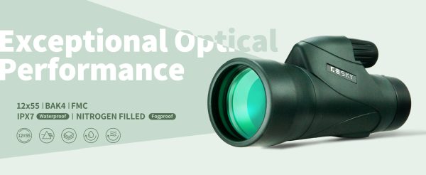 01-76.jpg Gosky 12x55 High Definition Monocular with BAK4 Prism and FMC Lens, Lightweight, with Smartphone Adapter - For Bird Watching
