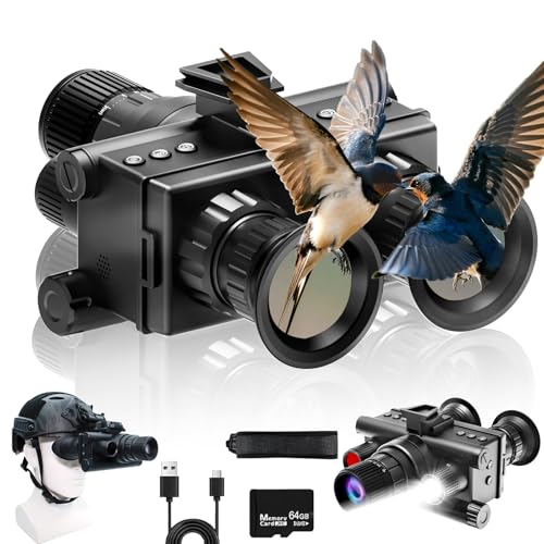 Version 1.0.0 4K Night Vision Helmet Mounted Binoculars with 8X Magnification& 1970ft Range, 1.4-inch Dual-Circle Screens, Photo & Video