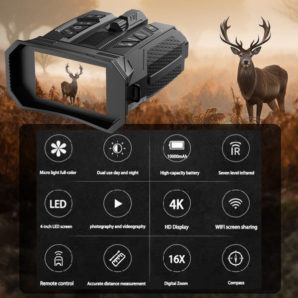 02-36.jpg 4K Video Night Vision Camera Digital Binoculars 4" Screen 16X Zoom with 300m Laser Ranging Remote Control, Wi-Fi E-compass