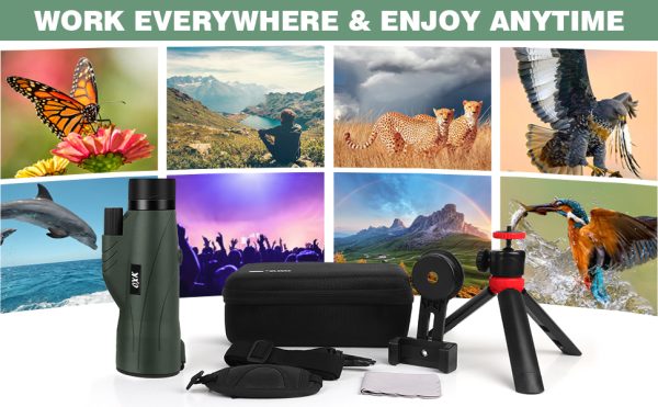 02-43.jpg 12x56 High Power Monocular Telescope | Tripod Travel Bag with Smartphone Adapter | Bird Watching Hunting Hiking Camping