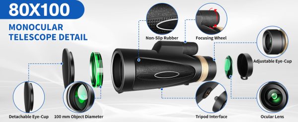 02-47.jpg Monocular Telescope 80x100 High Power Smartphone Adapter Tripod, Large Field Monocular Telescope for Adult Use BAK4