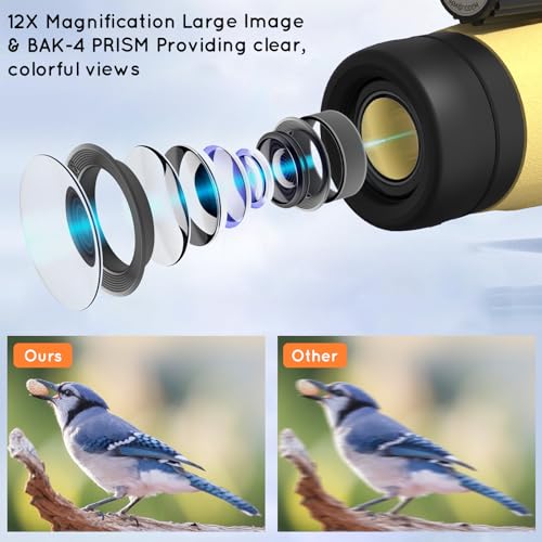 02-50.jpg 12x50 Adult Monocular - Compact Zoom High Definition Monocular with Smartphone Adapter and Tripod - BAK 4&FMC Lens Water