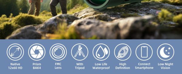 02-61.jpg 12x60 High Definition Monocular Telescope with Smartphone Adapter Tripod and Carrying Case, Large Night Vision Monocular