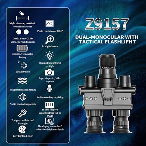 Version 1.0.0 4K Night Vision Helmet Mounted Binoculars with 8X Magnification& 1970ft Range, 1.4-inch Dual-Circle Screens, Photo & Video