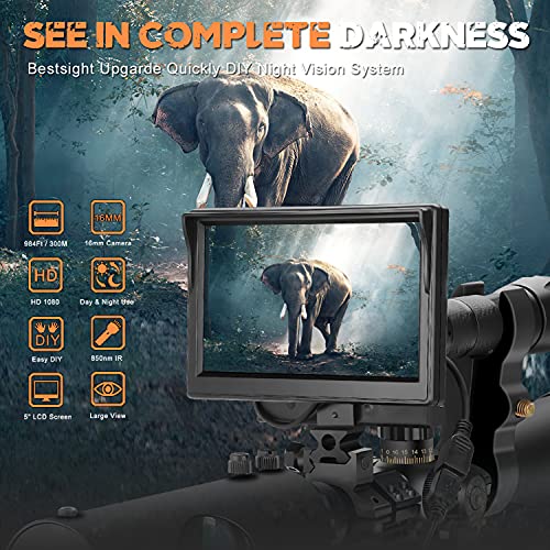 DIY Night Vision Scope,Quick Installation Barrle,5" Display Screen with 5w 850nm IR(Infrared Illuminator),View 218YARD