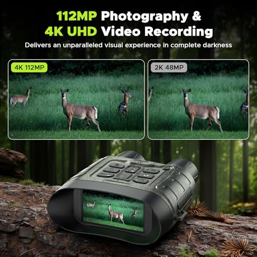 Night Vision Goggles, 112 MP 4K Night Vision Binoculars for Adults, 12X Zoom & 5000mAh Battery, 64GB Card Included, Infr
