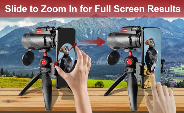 80x100 Smartphone Monocular - High Power High Definition Monocular with Tripod and Adapter, Low Light Vision for Adults