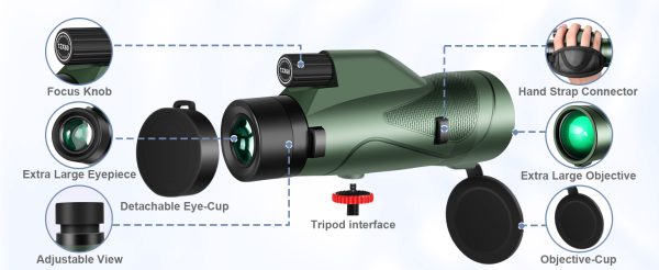 03-61.jpg 12x60 High Definition Monocular Telescope with Smartphone Adapter Tripod and Carrying Case, Large Night Vision Monocular