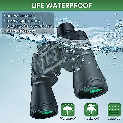 20x50 High Powered Binoculars for Adults, Waterproof Compact Binoculars with Low Light Vision for Bird Watching Hunting