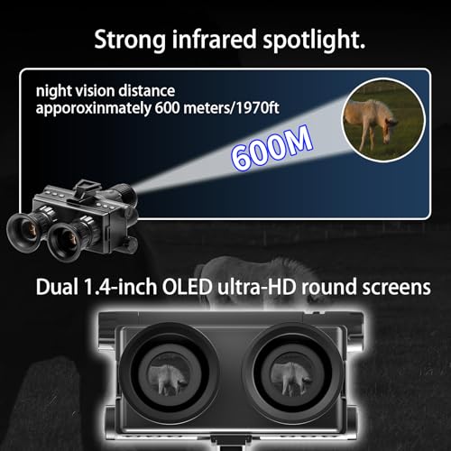 Version 1.0.0 4K Night Vision Helmet Mounted Binoculars with 8X Magnification& 1970ft Range, 1.4-inch Dual-Circle Screens, Photo & Video