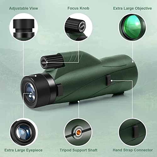 04-42.jpg 12x56 High Power Monocular Telescope | Tripod Travel Bag with Smartphone Adapter | Bird Watching Hunting Hiking Camping