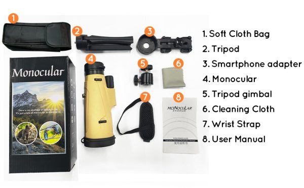 04-50.jpg 12x50 Adult Monocular - Compact Zoom High Definition Monocular with Smartphone Adapter and Tripod - BAK 4&FMC Lens Water
