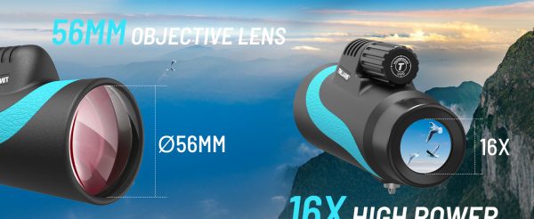 16x56 UHD monocular telescope, adult monocular telescope, high power, monocular telescope for stargazing, with BAK-4