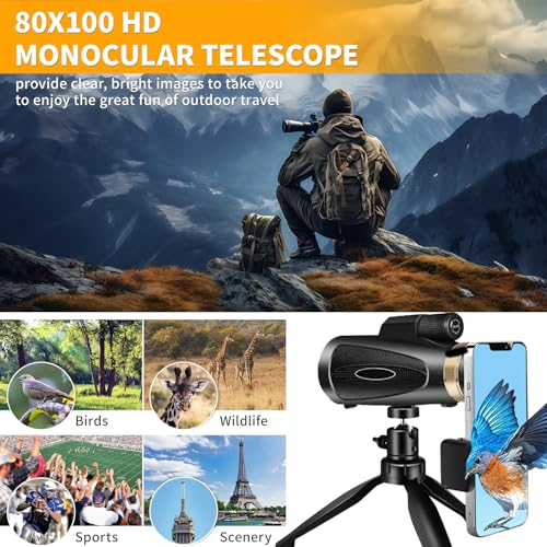 04-70.jpg Monocular telescope 80x100 high definition monocular telescope for adults, with tripod and mobile phone adapter, monocular