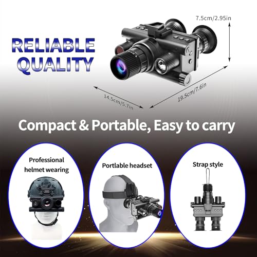 Version 1.0.0 4K Night Vision Helmet Mounted Binoculars with 8X Magnification& 1970ft Range, 1.4-inch Dual-Circle Screens, Photo & Video