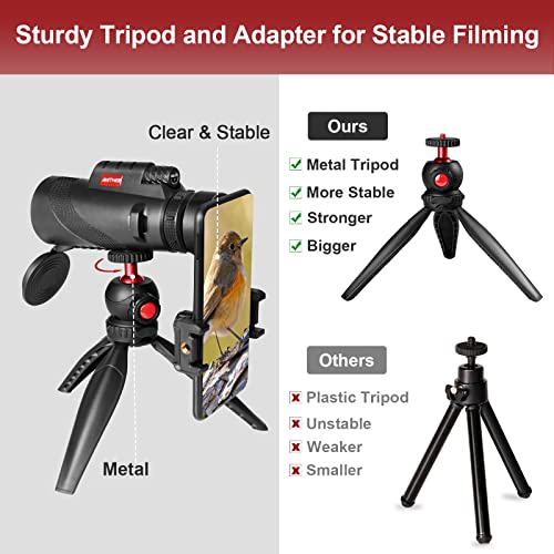 80x100 Smartphone Monocular - High Power High Definition Monocular with Tripod and Adapter, Low Light Vision for Adults