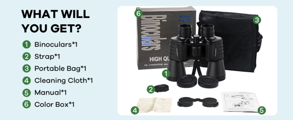 20x50 High Powered Binoculars for Adults, Waterproof Compact Binoculars with Low Light Vision for Bird Watching Hunting