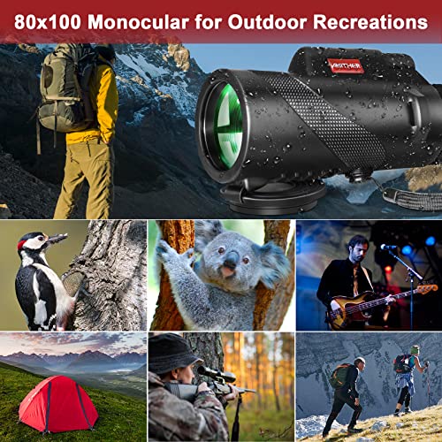 80x100 Smartphone Monocular - High Power High Definition Monocular with Tripod and Adapter, Low Light Vision for Adults