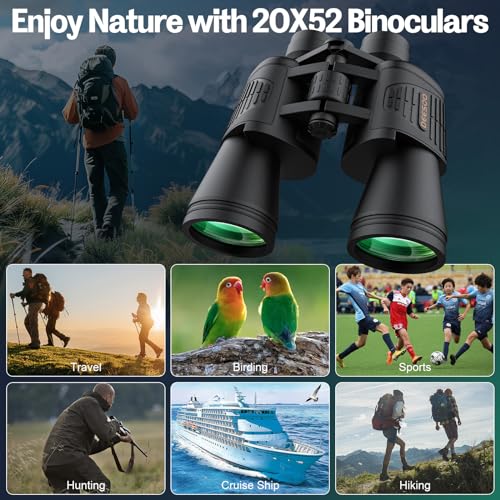 20x52 Binoculars for Adults High Powered - HD Large View Binoculars with Low Light Vision - Professional Binocular for Bird