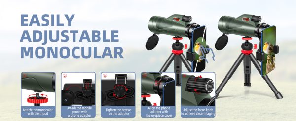 07-18.jpg 12x60 High Definition Monocular Telescope with Smartphone Adapter Tripod and Carrying Case, Large Night Vision Monocular