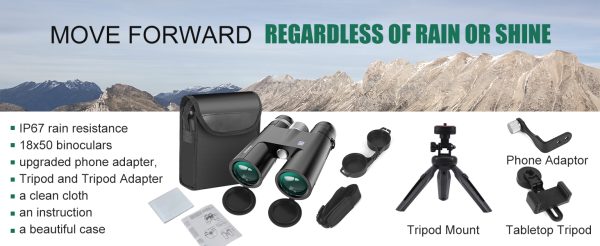 18X50 High Powered Binoculars for Adults with Upgraded Phone Adapter, Tripod and Tripod Adapter,Waterproof Compact Binoculars