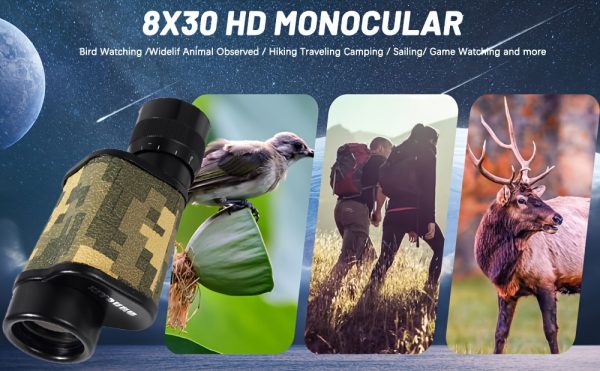 12-6.jpg 8x30 Mini Portable Monocular Telescope, High-Power HD Wide Viewing Outdoor Observation Metal Telescope, Eyepiece Focusing, FMC Optical Lens, HD Camouflage Monocular Telescope