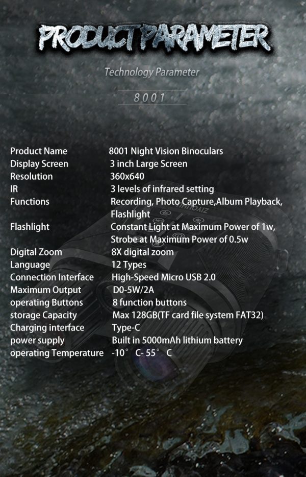 14-3.jpg 8001 Digital Night Vision Binoculars Built Tacticle Flashlight & 850nm Infrared HD Video Speaker Camera for Dark Hunting