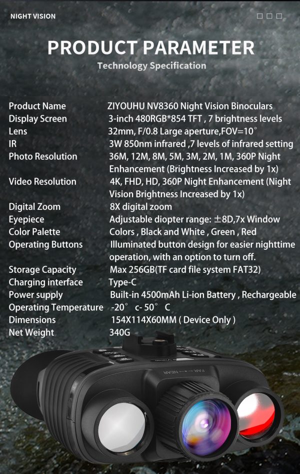 15-3.jpg NV8360 4K FHD Full Color Night Vision Helmet Goggles Digital Binoculars Infrared & Flashlight Head Mounted Night Viewer for Hunting