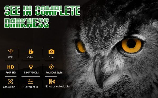 Lunette de vision nocturne WiFi — 960p, portée 300 m, illuminateur IR à zoom, viseur point rouge, mallette et carte 32 Go incluses Lunette de vision nocturne WiFi — vue 8