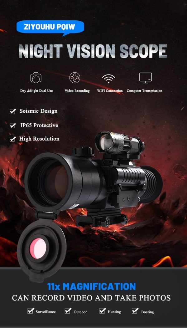 PQ1W — Lunette de vision nocturne 1080p, zoom 11x, 600 m sous les étoiles, traitement FMC bleu, WiFi, IP65 PQ1W — Lunette de vision nocturne 1080p, zoom 11x, 600 m sous les étoiles, trait — vue 8