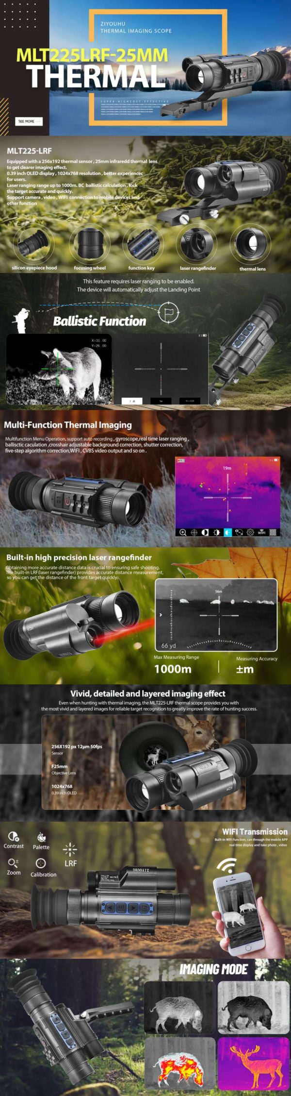 MLT225-LRF — Lunette thermique 25 mm à télémètre 1000 m, calcul balistique en temps réel, WiFi, montage rapide MLT225-LRF — Lunette thermique 25 mm à télémètre 1000 m, calcul balistique en te — vue 9