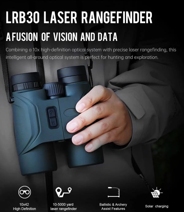 Jumelles télémètre laser LRB30 10x42 — portée 5000 yards, boussole, balistique, recharge solaire Jumelles télémètre laser LRB30 10×42 — vue 8