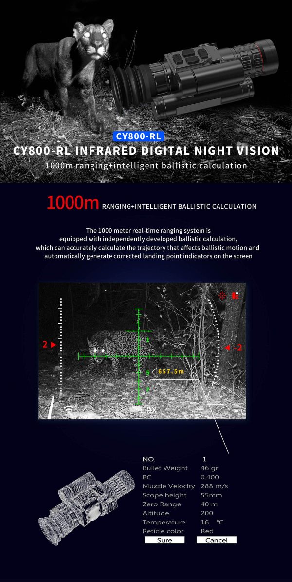 CY800-RL — Vision nocturne 8x, objectif 70 mm, IR 480 m, télémètre 1000 m, balistique, IP67, recul 6000 J CY800-RL — Vision nocturne 8x, objectif 70 mm, IR 480 m, télémètre 1000 m, balis — vue 7