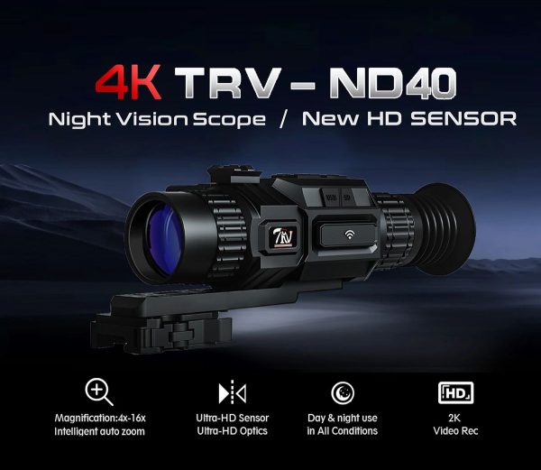 TRV-ND40 — Lunette 4K, zoom auto 4-16x, lentilles Lanthanide et traitement UWIR, télémètre 1200 m, 1000 m de jour TRV-ND40 — Lunette 4K, zoom auto 4-16x, lentilles Lanthanide et traitement UWIR, — vue 8