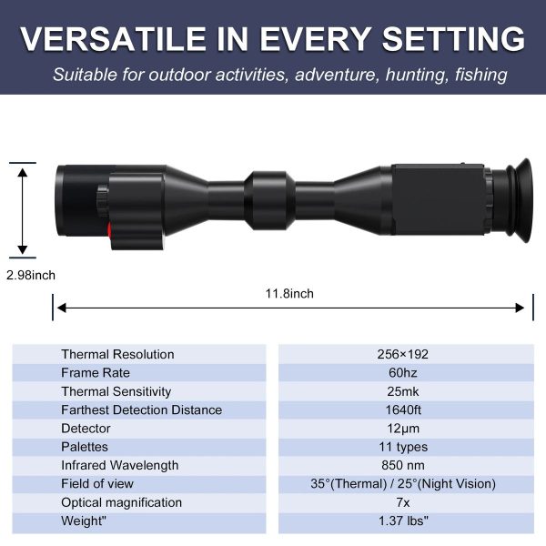 RY010 — Lunette 2-en-1 thermique et vision nocturne, 256×192 à 60 Hz, 25 mK, 500 m, 11 palettes, 7x optique RY010 — Lunette 2-en-1 thermique et vision nocturne, 256×192 à 60 Hz, 25 mK, 500 — vue 7