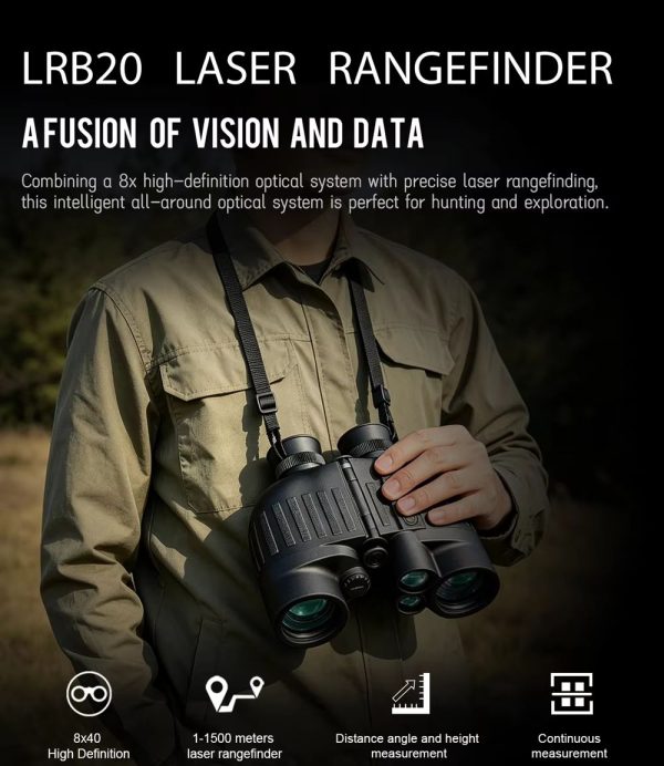 Jumelles télémètre laser LRB20 8x40 — portée 1500 m, boussole, mesure continue, étui inclus Jumelles télémètre laser LRB20 8×40 — vue 8
