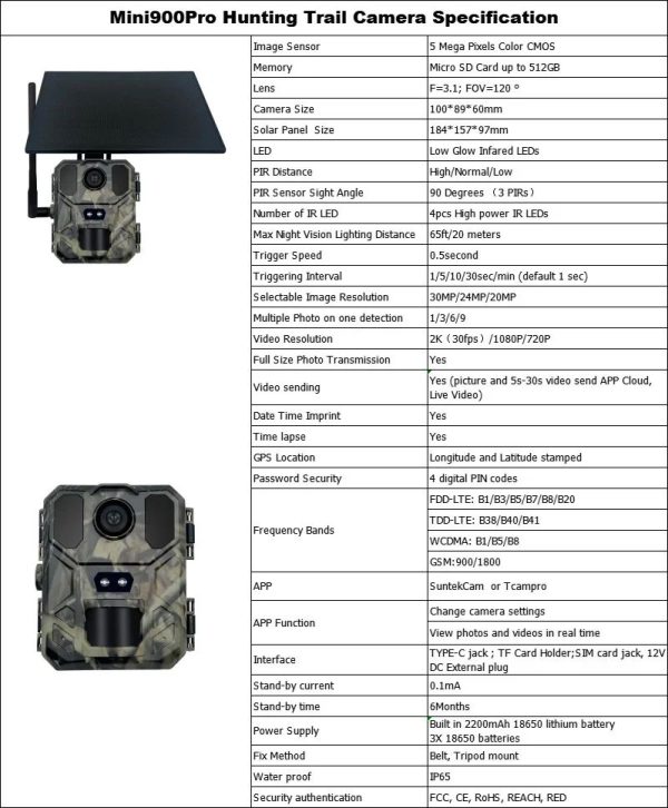 Mini900Pro — Caméra de chasse 4G solaire, alertes temps réel, GPS, vidéo 2K, IP65 Mini900Pro — Caméra de chasse 4G solaire, alertes temps réel, GPS, vidéo 2K, IP6 — vue 7