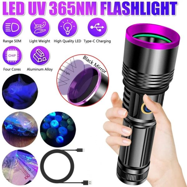 Lampe UV 365 nm 20 W — 4 LED, filtre noir, portée 50 m, USB-C et batterie externe, IPX6 Lampe UV 365 nm 20 W — vue 8