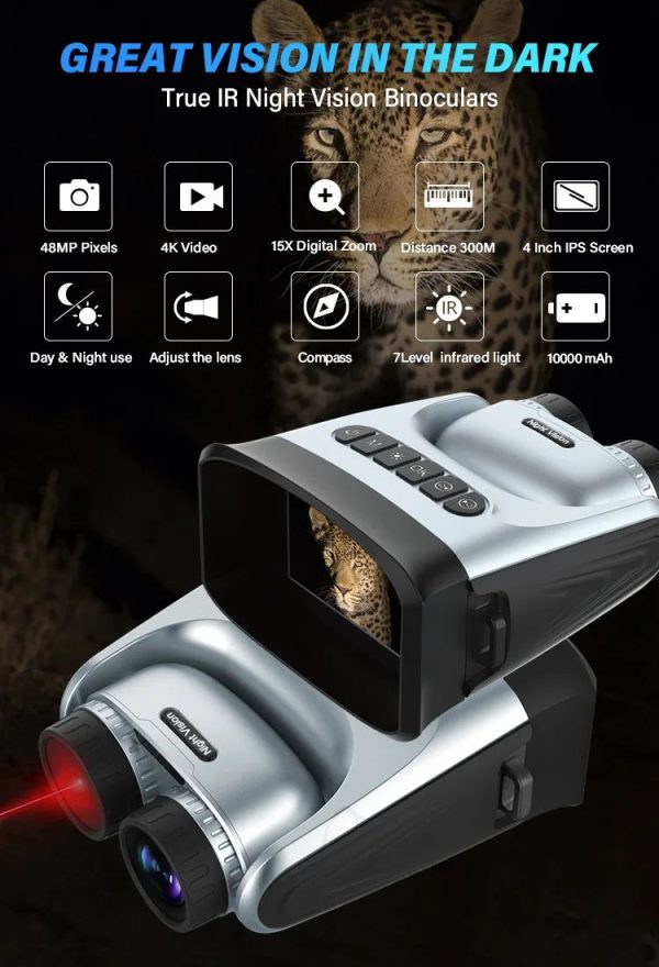 DT89 — Jumelles de vision nocturne 4K 48 MP, écran IPS 4", objectif orientable 180°, boussole, 10000 mAh DT89 — Jumelles de vision nocturne 4K 48 MP, écran IPS 4″, objectif orientable 1 — vue 7