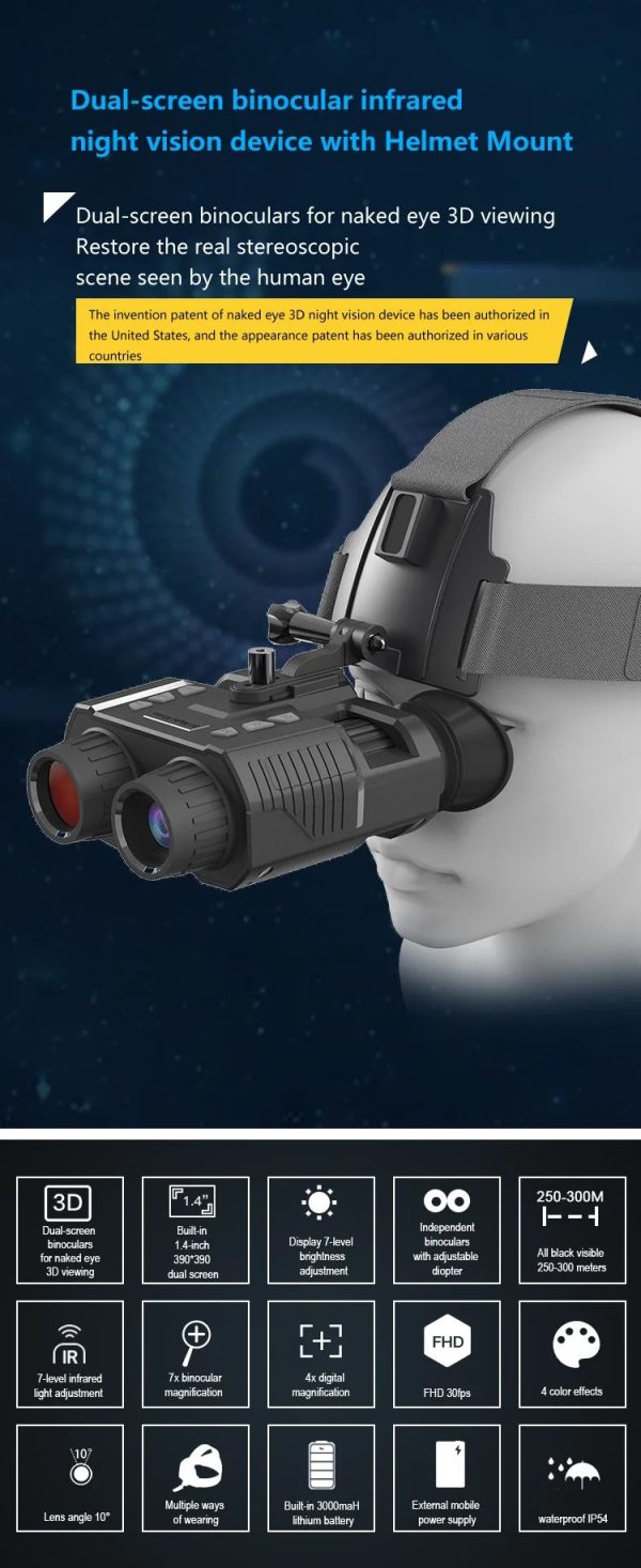 NV8000 — Jumelles de vision nocturne 3D à double écran, 250-300 m, casque ou serre-tête, 350 g NV8000 — Jumelles de vision nocturne 3D à double écran, 250-300 m, casque ou ser — vue 8