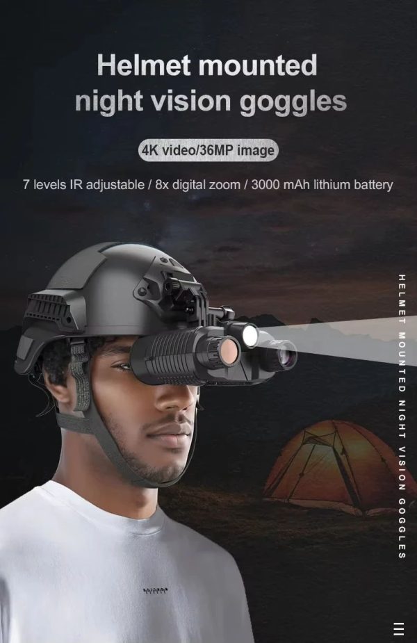NV8161 — Jumelles de vision nocturne 4K 36 MP sur casque, 350-400 m, lampe blanche, 346 g, IP54 NV8161 — Jumelles de vision nocturne 4K 36 MP sur casque, 350-400 m, lampe blanc — vue 7