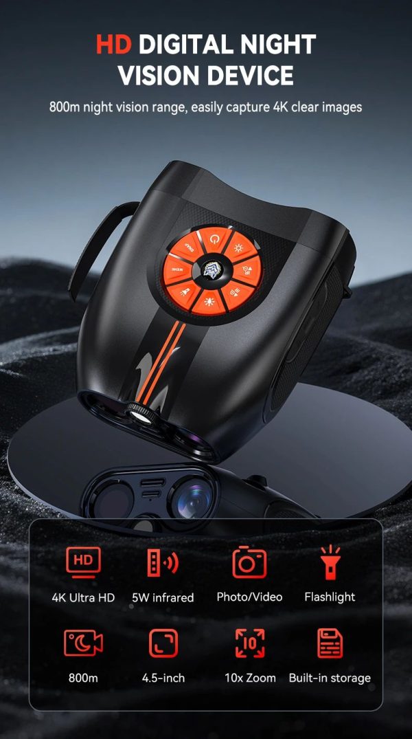 Jumelles de vision nocturne 4K — écran IPS 4,5", infrarouge 5 W sur 7 niveaux, 800 m, lampe intégrée, 5000 mAh Jumelles de vision nocturne 4K — vue 8