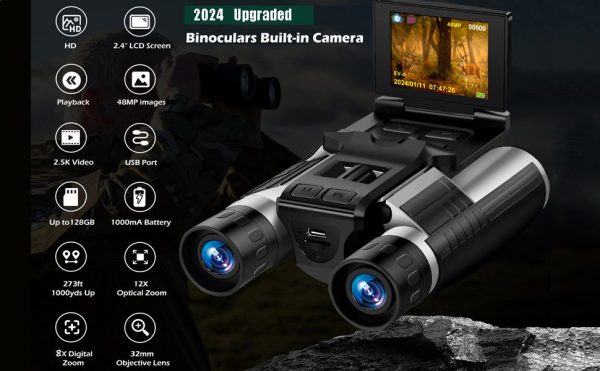 Jumelles numériques 12x32 avec caméra — écran rabattable 2,4", photos 48 MP, vidéo 2.5K, zoom 8x Jumelles numériques 12×32 avec caméra — vue 8