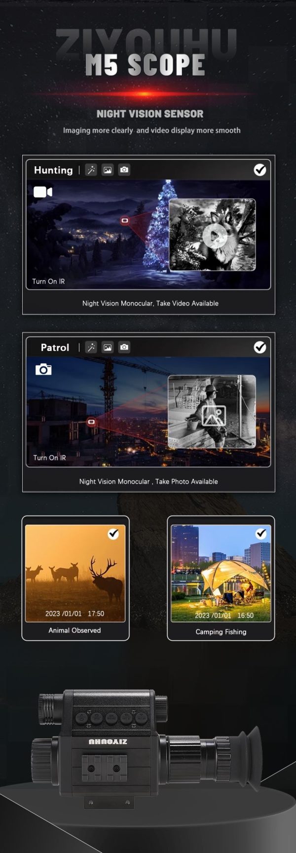 M5 — Lunette de vision nocturne 1080p, écran rond plein cadre, grande ouverture, — vue 8
