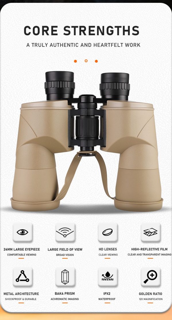 Jumelles 12x50 — oculaires 24 mm, prisme BAK4, traitement FMC, structure métal Jumelles 12×50 — oculaires 24 mm, prisme BAK4, traitement FMC, structure métal — vue 9
