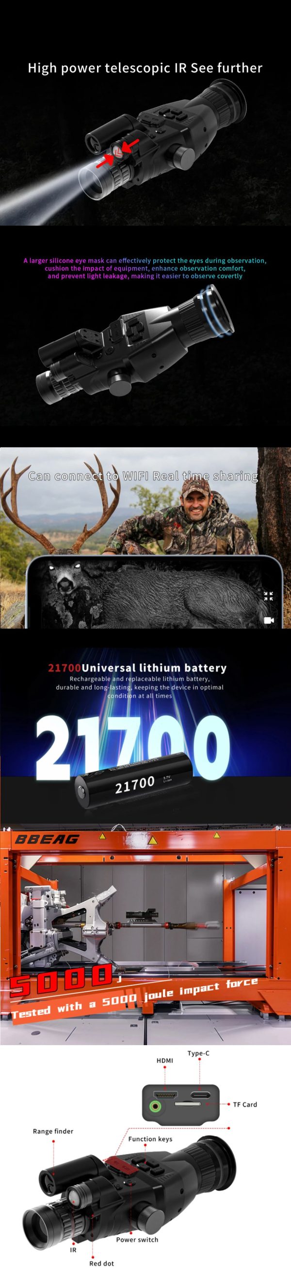 CY900 — Vision nocturne à illuminateur télescopique, télémètre et balistique, PIP, batterie 21700, recul 5000 J CY900 — Vision nocturne à illuminateur télescopique, télémètre et balistique, PI — vue 8
